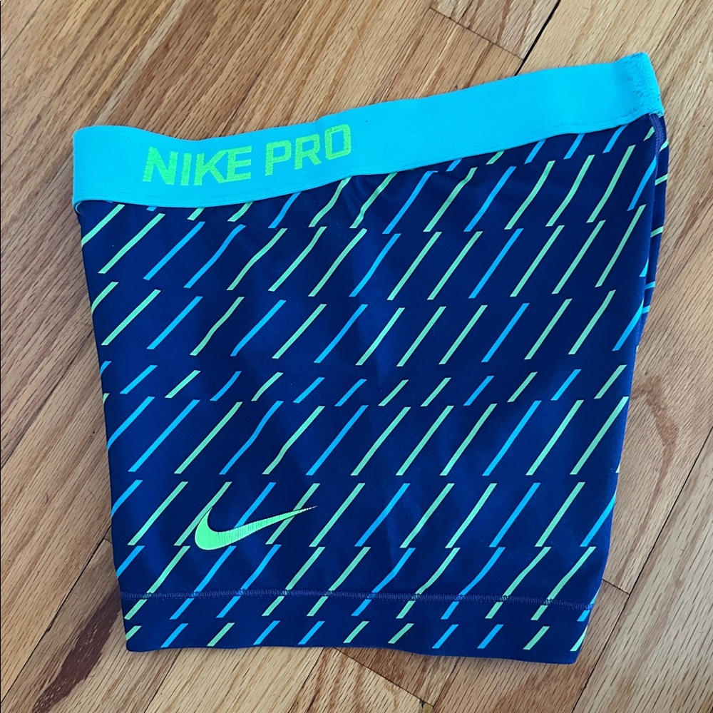 Nike Pro Patterned Blue and Green Dry-Fit Shorts